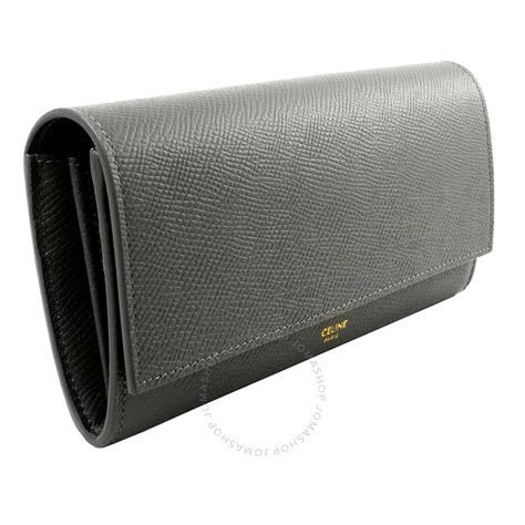 Celine Ladies Grey Grained Calfskin Large Flap Wallet